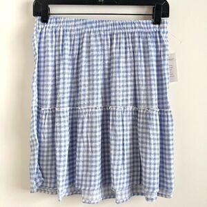 HIPPIE Rose Blue Gingham Tiered Mini Skirt M Dorothy Prairie Cottage
